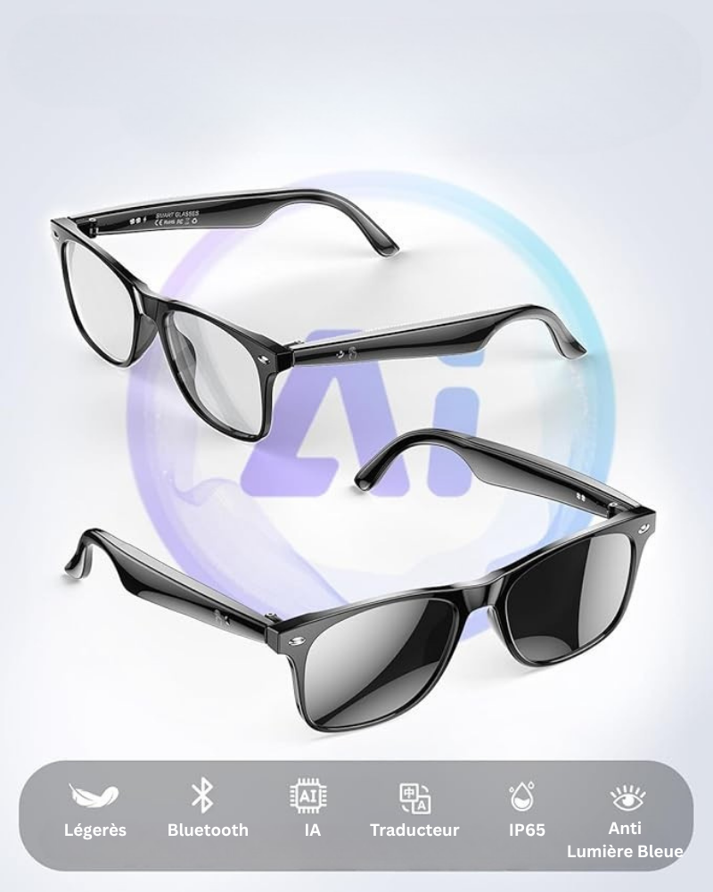 Lunettes connectées 4K IA | Caméra HD mains libres, Contrôle Vocal & Appels Bluetooth
